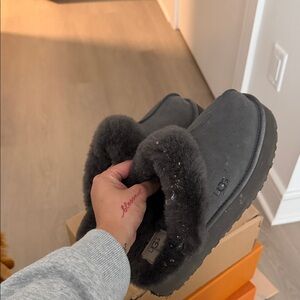 UGG Charcoal Fur-Lined Slippers